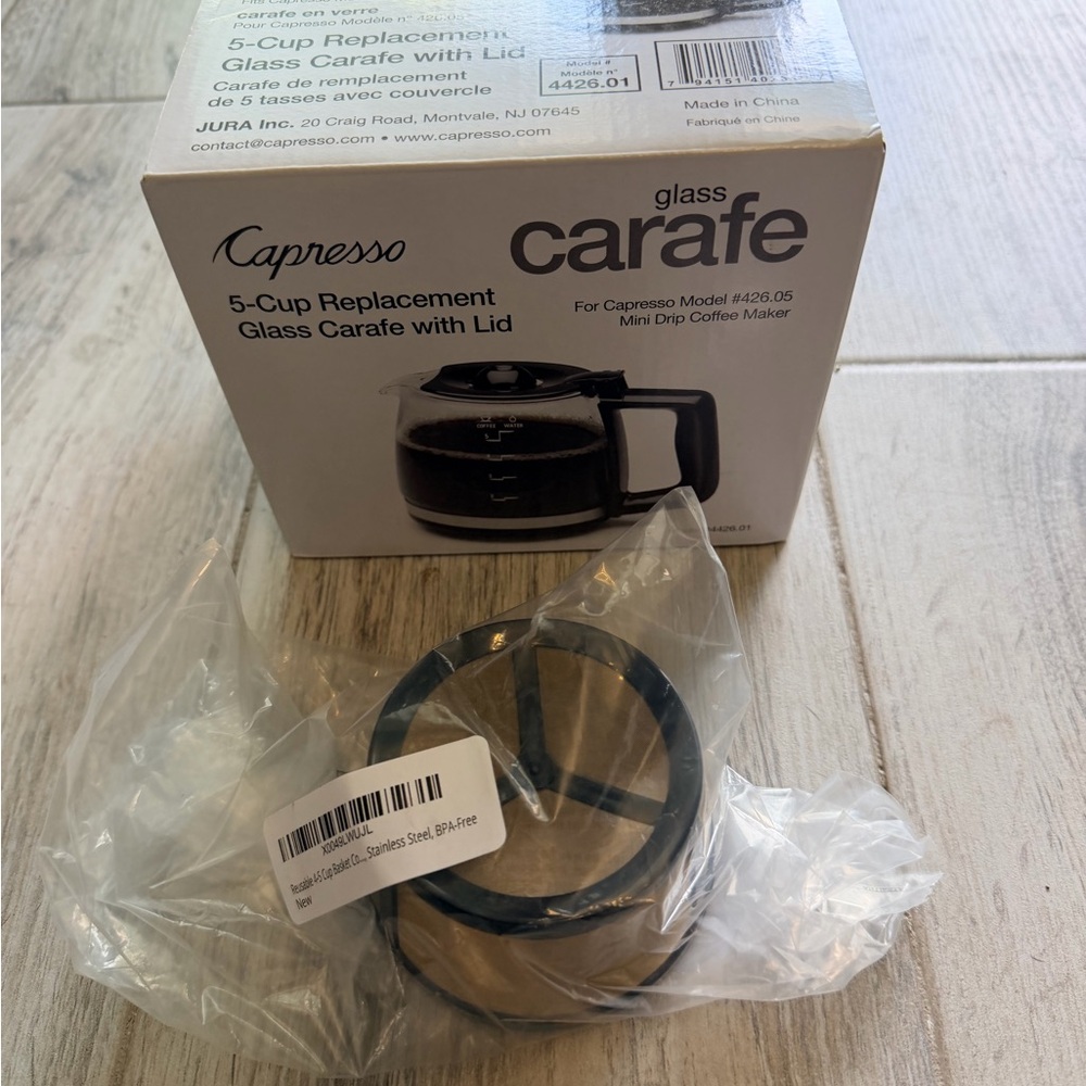 New Capresso 5-Cup Glass Carafe Replacement with Lid and Reusable Filter
